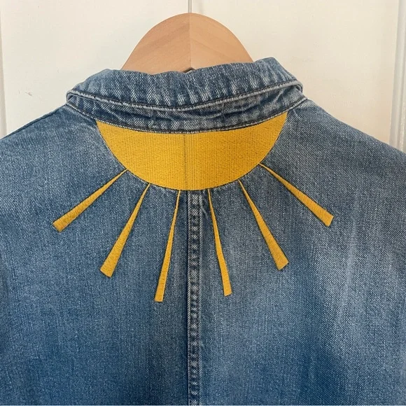 Madewell Blue Denim Jacket with Embroidered strawberries and sun. - Picture 7 of 8